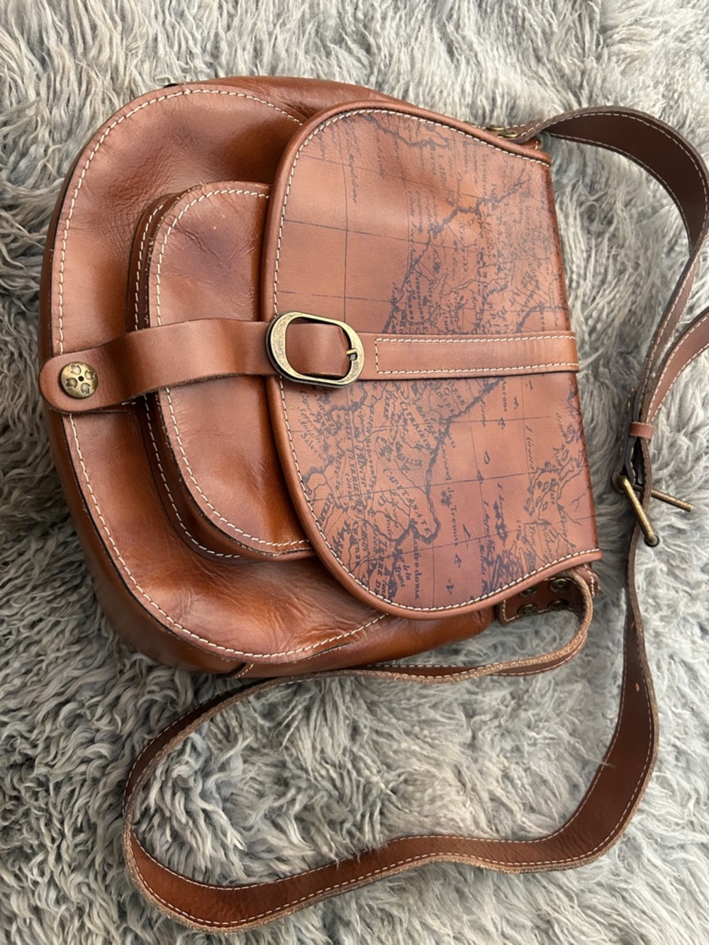 Patricia Nash Tan/Brown Map-Print Leather Crossbody